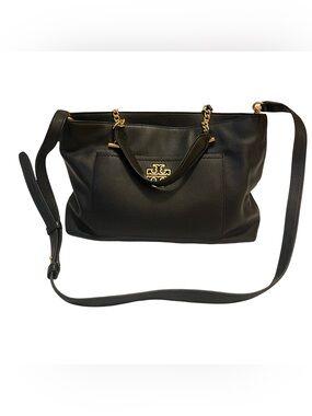 Tory Burch Black Pebbled Leather Shoulder Bag with Gold Hardware